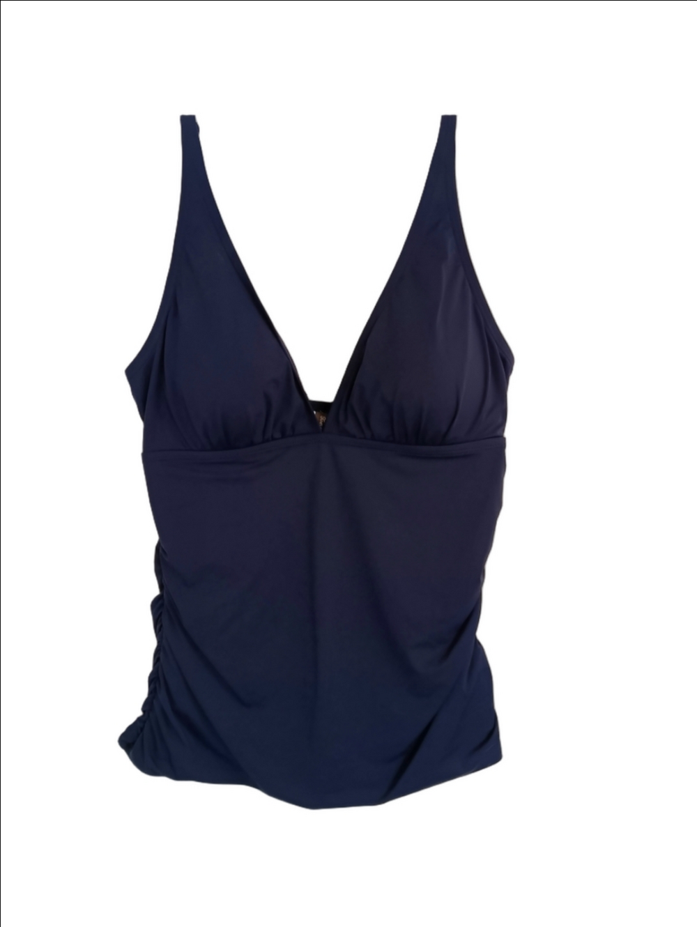Tommy Bahama Navy Blue Swim Tankini Top V-neck, Side Ruching, Adjustable Straps